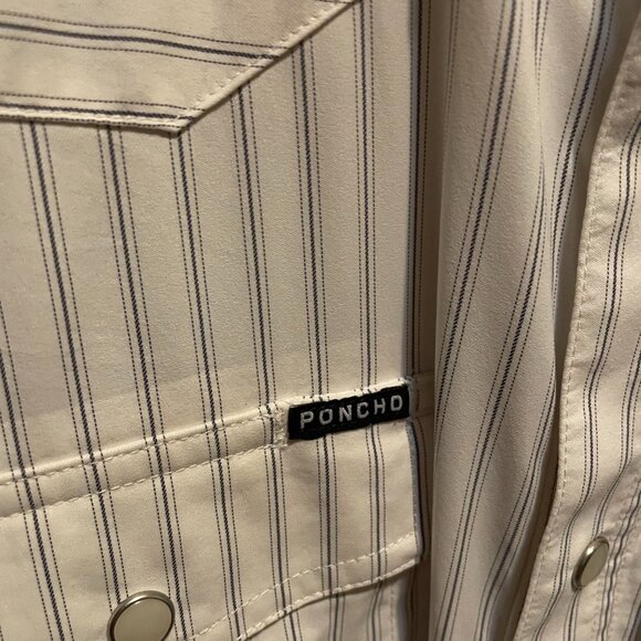 Poncho Mens Long Sleeve White Striped Mens M - Picture 3 of 4